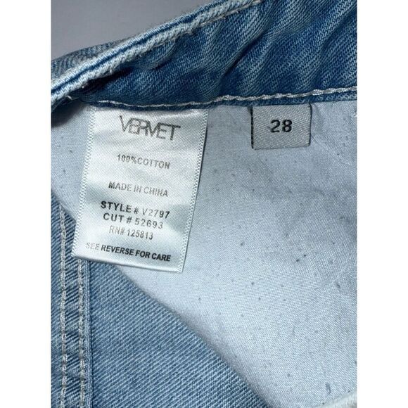 Vervet High Rise Cross Over Two Toned Jeans Rigid Denim Fray Hem Crop Flare 28 - Picture 16 of 16